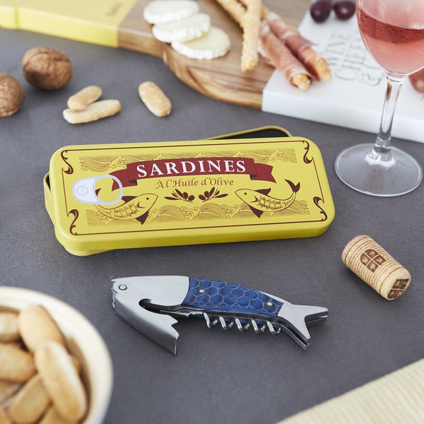 Balvi Cavatappi Sardines Colore blu Cavatappi con scatola metallica Latta