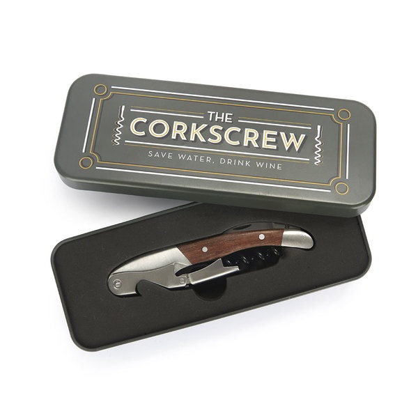 Balvi Cavatappi The Corkscrew Apribottiglie e strumento multifunzione con scatola metallica Latta