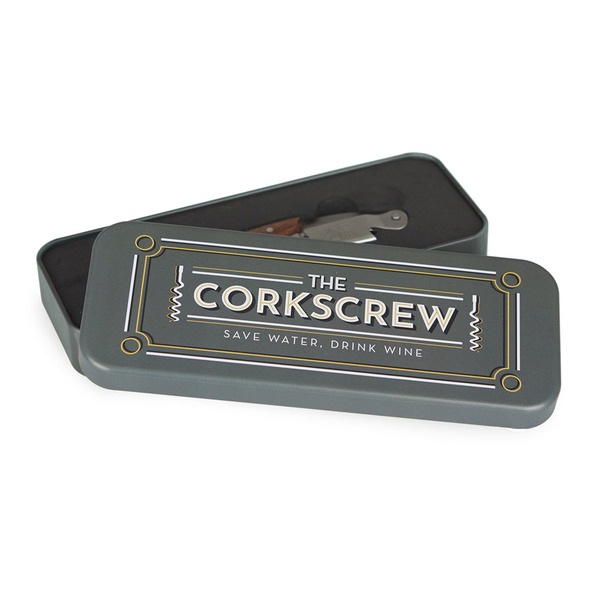 Balvi Cavatappi The Corkscrew Apribottiglie e strumento multifunzione con scatola metallica Latta