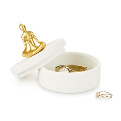 alvi Caja joyero Yoga Color blanco y dorado Caja de cerámica para Joyas con Tapa Decorativa Porcelan