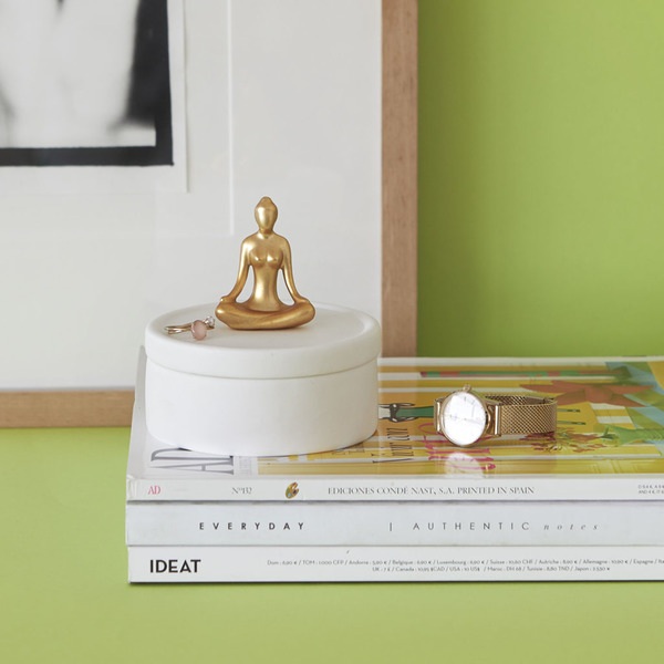 alvi Schmuckkästchen Yoga Farbe Weiß und Gold Schmuckkästen aus Keramik für Ihren Schmuck mit dekora
