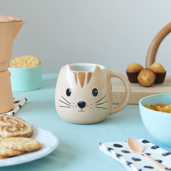 alvi Henkelbecher Kitty Farbe Orange Henkelbecher in Form eines Katzenkopfs Fassungsvermögen 400 ml