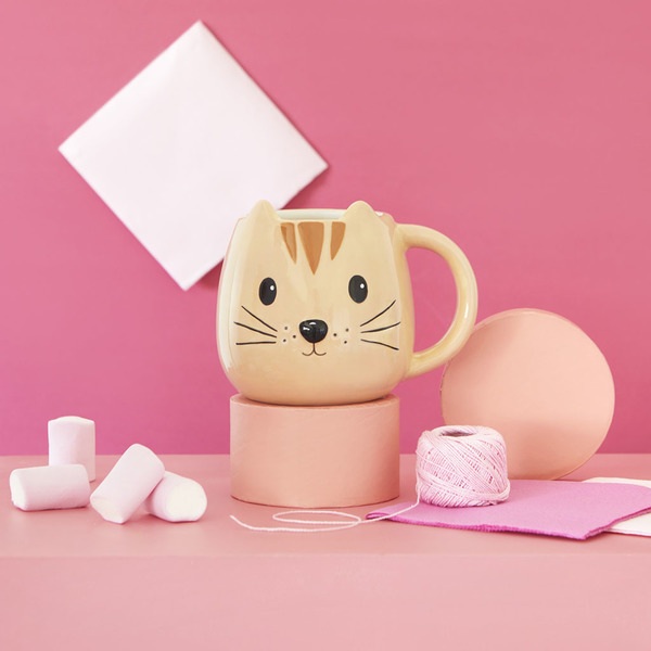alvi Henkelbecher Kitty Farbe Orange Henkelbecher in Form eines Katzenkopfs Fassungsvermögen 400 ml