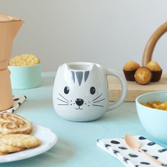 alvi Mug Kitty Color gris Taza en Forma de Cabeza de Gato Capacidad 400ml Apta para lavavajillas y m