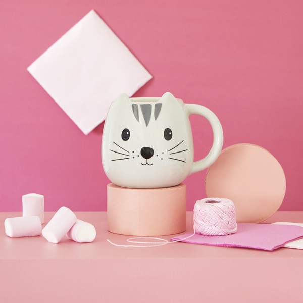 alvi Mug Kitty Couleur gris Tasse en forme de tête de chat Capacité de 400 ml Passe au lave-vaissell