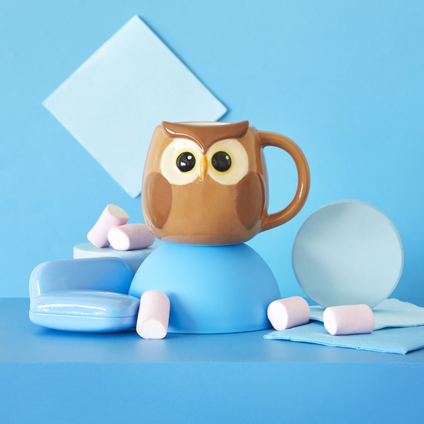 alvi Mug Bubo Color marrón Taza en Forma de Cabeza de Buho Capacidad 400ml Apta para lavavajillas y
