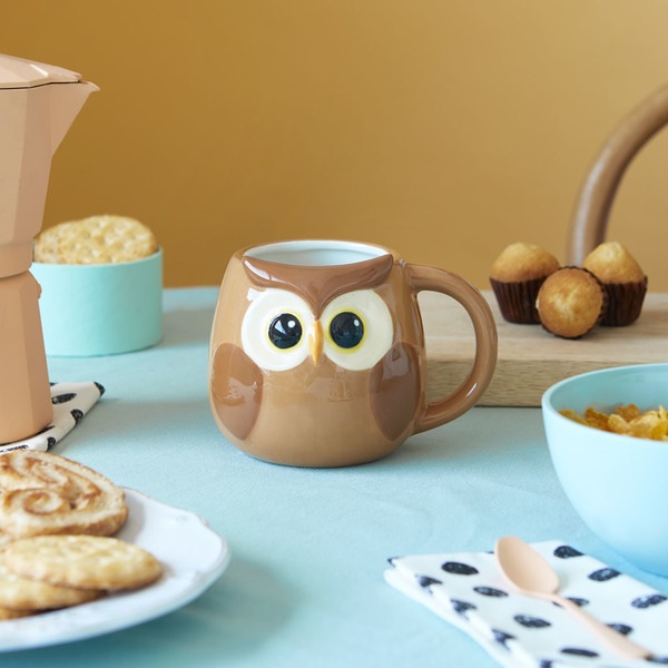 alvi Mug Bubo Color marrón Taza en Forma de Cabeza de Buho Capacidad 400ml Apta para lavavajillas y