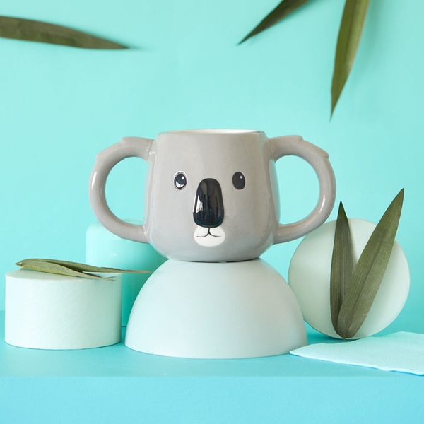alvi Mug Koala Color gris Taza en Forma de Cabeza de Koala Capacidad 400ml Apta para lavavajillas y