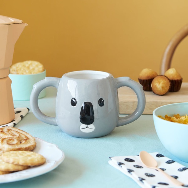 alvi Mug Koala Color gris Taza en Forma de Cabeza de Koala Capacidad 400ml Apta para lavavajillas y
