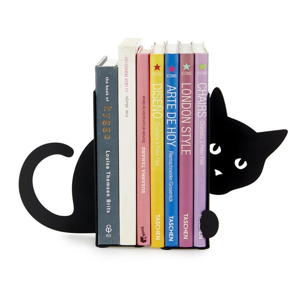 alvi Sujetalibros Hidden Cat Color negro Soporte para Libros de Estantería en Forma de Gato 2 Unidad