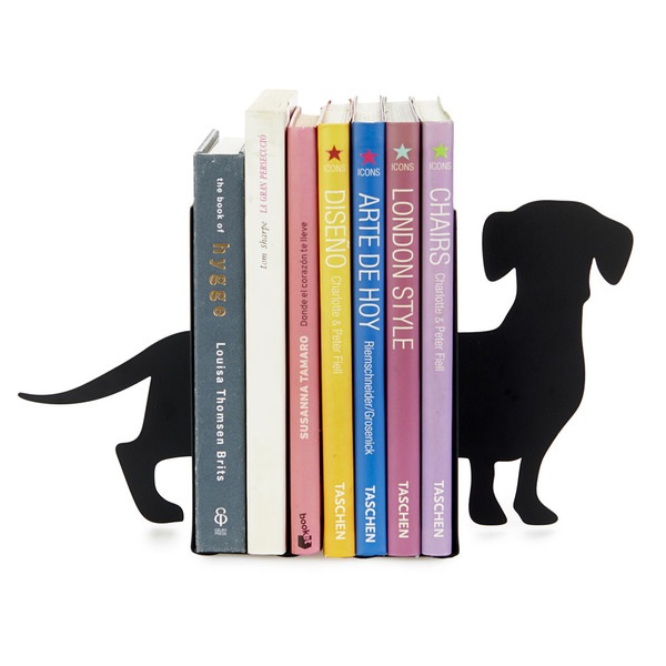 alvi Sujetalibros Teckel Color negro Soporte para Libros de Estantería en Forma de Perro 2 Unidades