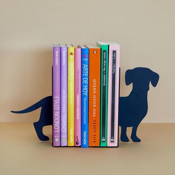 alvi Sujetalibros Teckel Color negro Soporte para Libros de Estantería en Forma de Perro 2 Unidades