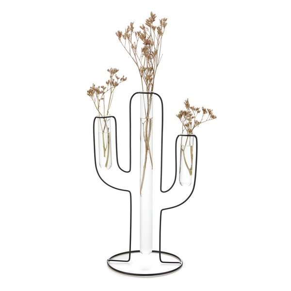 Balvi Florero Silhouette Color negro Jarrón Decorativo en Forma de Cactus Metal/vidrio