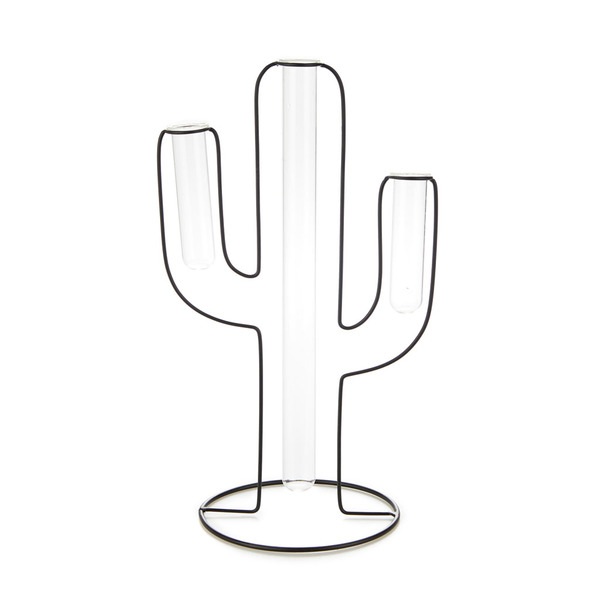 Balvi Florero Silhouette Color negro Jarrón Decorativo en Forma de Cactus Metal/vidrio