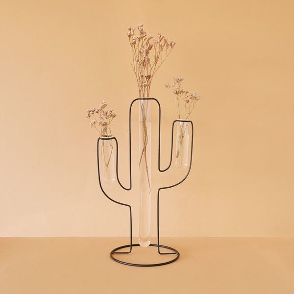 Balvi Florero Silhouette Color negro Jarrón Decorativo en Forma de Cactus Metal/vidrio