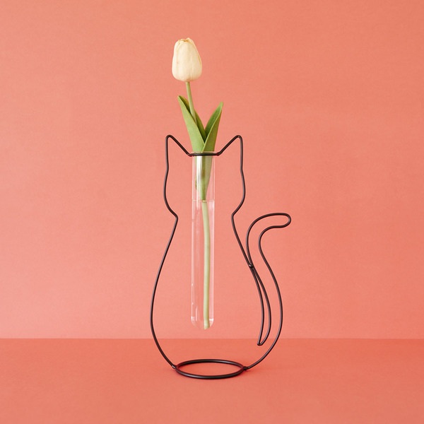 Balvi Florero Silhouette Color negro Jarrón Decorativo en Forma de Gato Metal/vidrio
