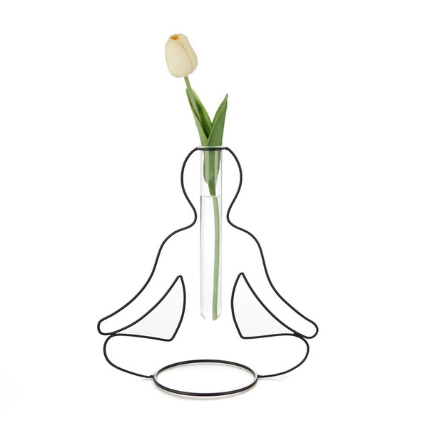 Balvi Florero Silhouette Color negro Jarrón Decorativo en Forma de Postura de Yoga Metal/vidrio