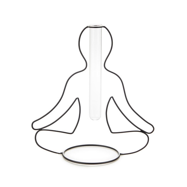 Balvi Florero Silhouette Color negro Jarrón Decorativo en Forma de Postura de Yoga Metal/vidrio