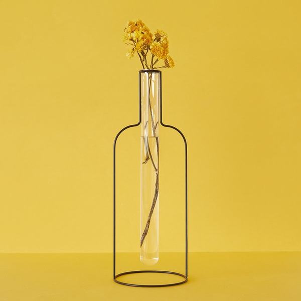 alvi Florero Bottle Silhouette XL Color negro Jarrón decorativo de vidrio y metal Florero original f