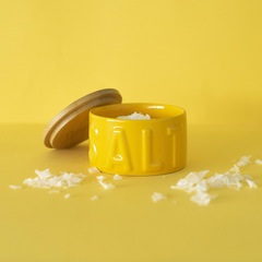 alvi Salière fleur de sel Salt Couleur jaune Salière avec couvercle pour la cuisine Céramique/bambou
