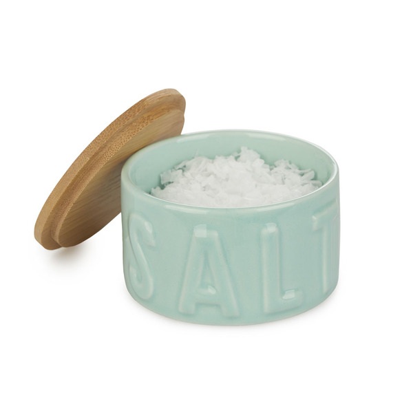 alvi Barattolo per sale in scaglie Salt Turchese Portasale con coperchio per cucina Ceramica/bamboo