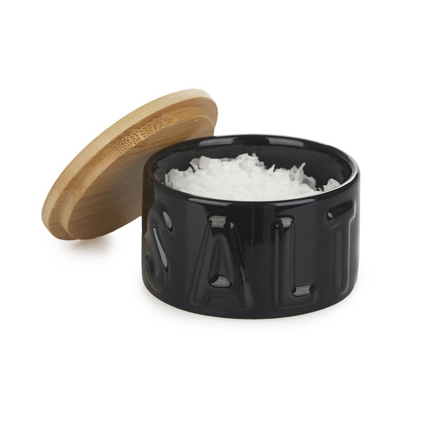 alvi Bote para sal en escamas Salt Color negro Elegante Salero con Tapa para Cocina Cerámica/bambú 4