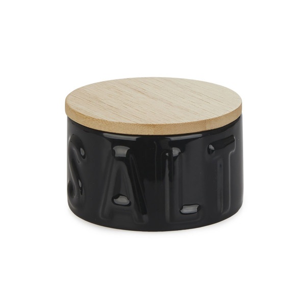 alvi Bote para sal en escamas Salt Color negro Elegante Salero con Tapa para Cocina Cerámica/bambú 4