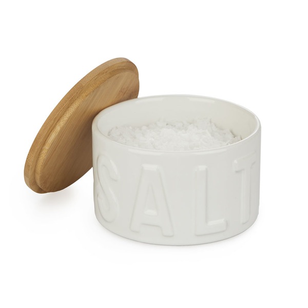 Balvi Salière de sel Salt Couleur blanc Salière avec couvercle pour la cuisine XL Céramique/bambou