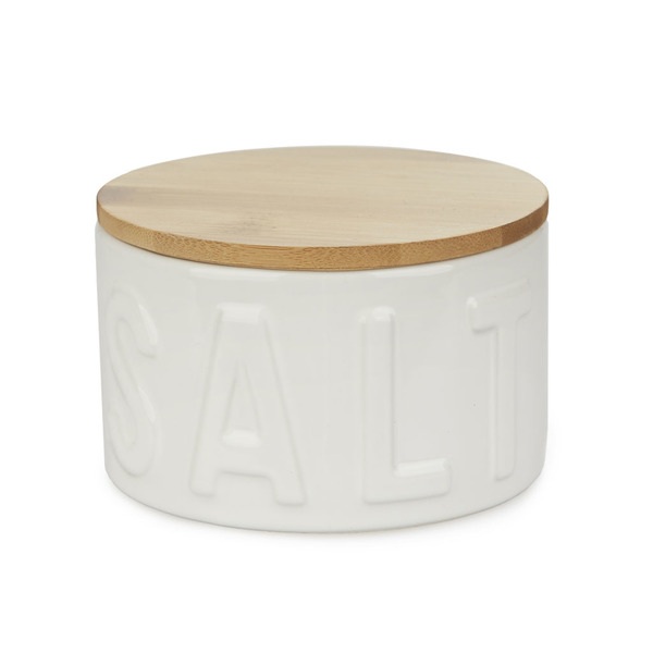 Balvi Salière de sel Salt Couleur blanc Salière avec couvercle pour la cuisine XL Céramique/bambou