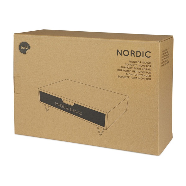 alvi Soporte Monitor Nordic Color negro Alza pantalla con cajón para papeles Madera 11,4x34,4x23,8cm