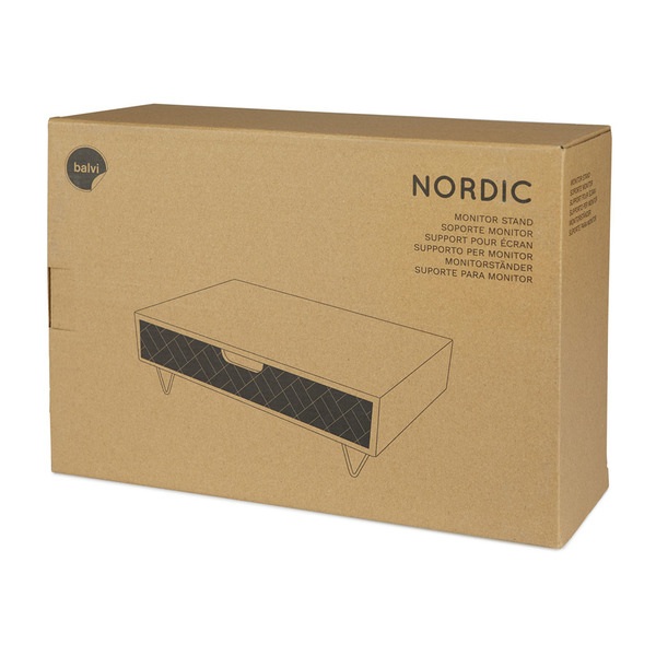 alvi Soporte Monitor Nordic Color negro Alza pantalla con cajón para papeles Madera 11,4x34,4x23,8cm