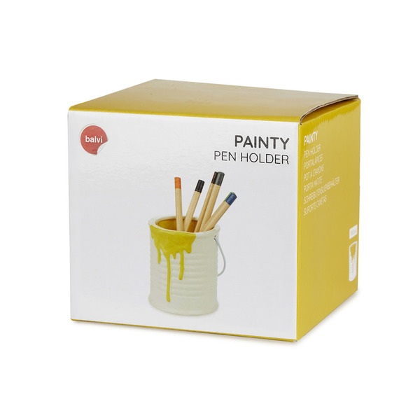 alvi Pot à crayons Painty Couleur jaune et blanc Pot pour crayons, stylos original et amusant En for