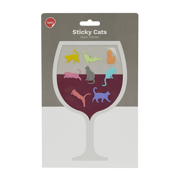 alvi Marca copas Sticky Cats Color surtido Marcadores para Diferenciar Copas de Vino en Forma de Gat