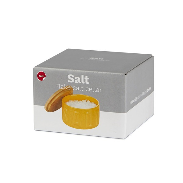 alvi Bote para sal en escamas Salt Color amarillo Salero con Tapa para Cocina Cerámica/bambú 4,8x8x8