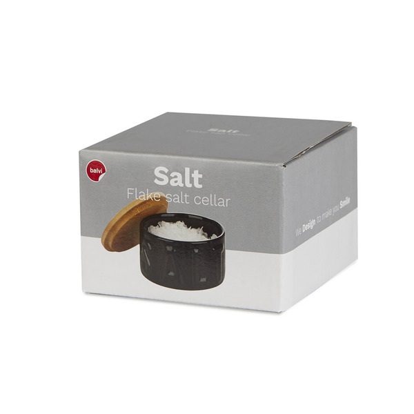 alvi Bote para sal en escamas Salt Color negro Elegante Salero con Tapa para Cocina Cerámica/bambú 4
