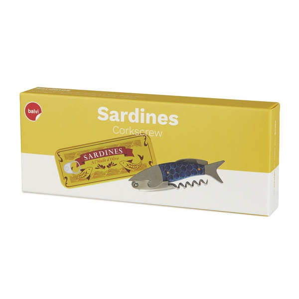 Balvi Cavatappi Sardines Colore blu Cavatappi con scatola metallica Latta