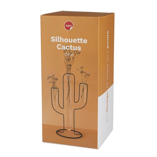 Balvi Florero Silhouette Color negro Jarrón Decorativo en Forma de Cactus Metal/vidrio