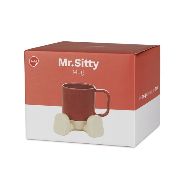 Balvi Mug Mr Sitty Color rojo Divertida Taza con Plato de Cerámica Ceramic