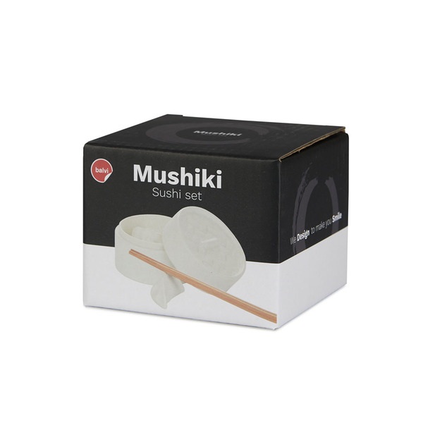 alvi Sushi set Mushiki Color blanco Recipiente para Soya con Soporte de Palillos en Forma de Vaporer