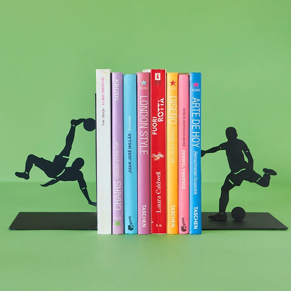 alvi Sujetalibros Goal Kick Color negro Soporte para libros de estantería con jugador de fútbol Meta