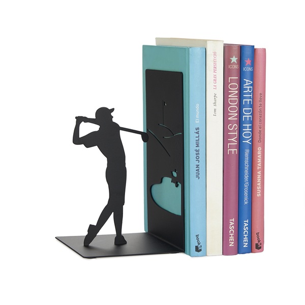 Balvi Sujetalibros Backswing Color negro Soporte para libros de estantería con jugador de golf Metal
