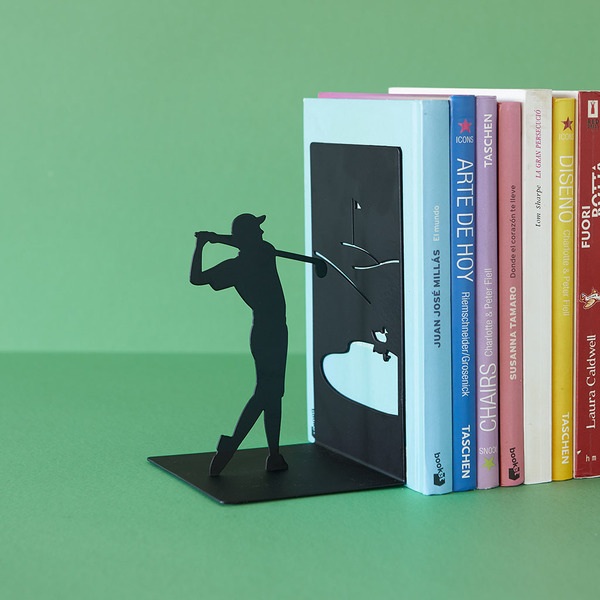 Balvi Sujetalibros Backswing Color negro Soporte para libros de estantería con jugador de golf Metal