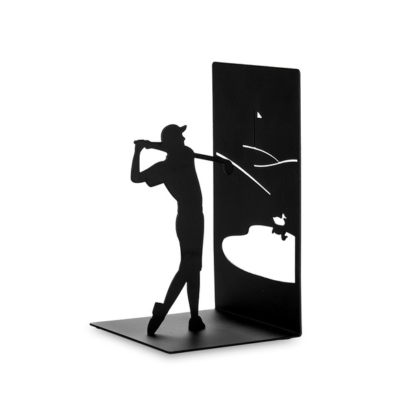Balvi Sujetalibros Backswing Color negro Soporte para libros de estantería con jugador de golf Metal