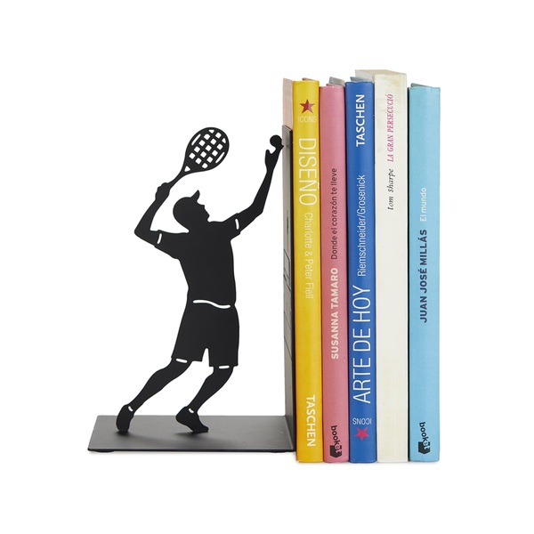 alvi Serre-livres Match Ball Couleur noir Soutien aux livres de bibliothèque avec un joueur de tenni