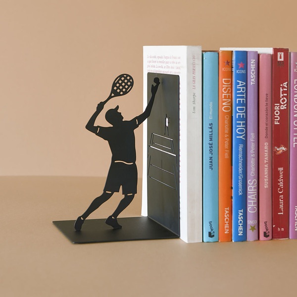 alvi Serre-livres Match Ball Couleur noir Soutien aux livres de bibliothèque avec un joueur de tenni
