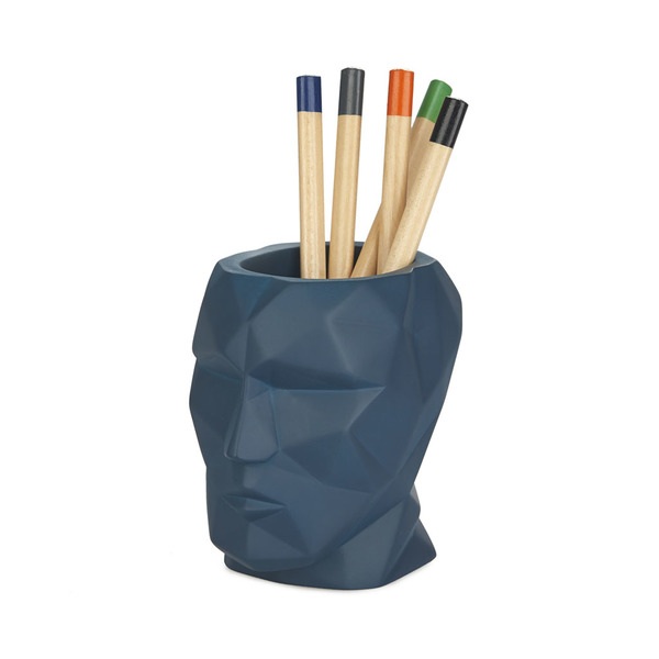 Balvi Portalápices The Head Color azul Cabeza Silueta geométrica Cemento 12x8,4x11,5cm