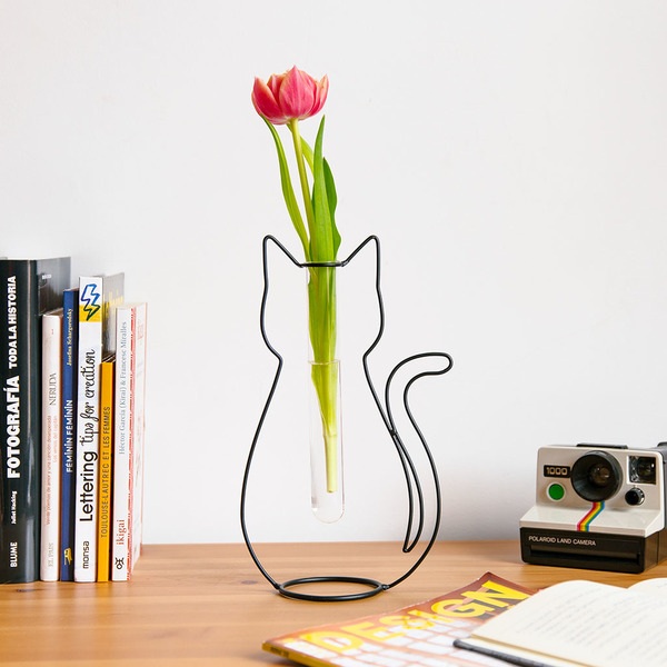 Balvi Florero Silhouette Color negro Jarrón Decorativo en Forma de Gato Metal/vidrio