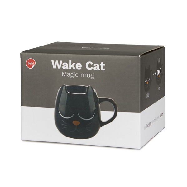 Balvi Mug Wake Cat Color negro Taza Termosensible en Forma de Gato Cambia con Agua Caliente Ceramica