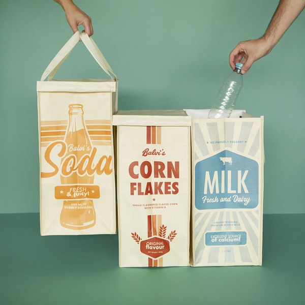 Balvi Recycling bag set Retro Multicolored colour 3 bags With handles With touch fastener