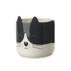 alvi Maceta Kitty Color Negro y blanco Original maceta con diseño de gatito Cerámica 13,7x13,5x13,5